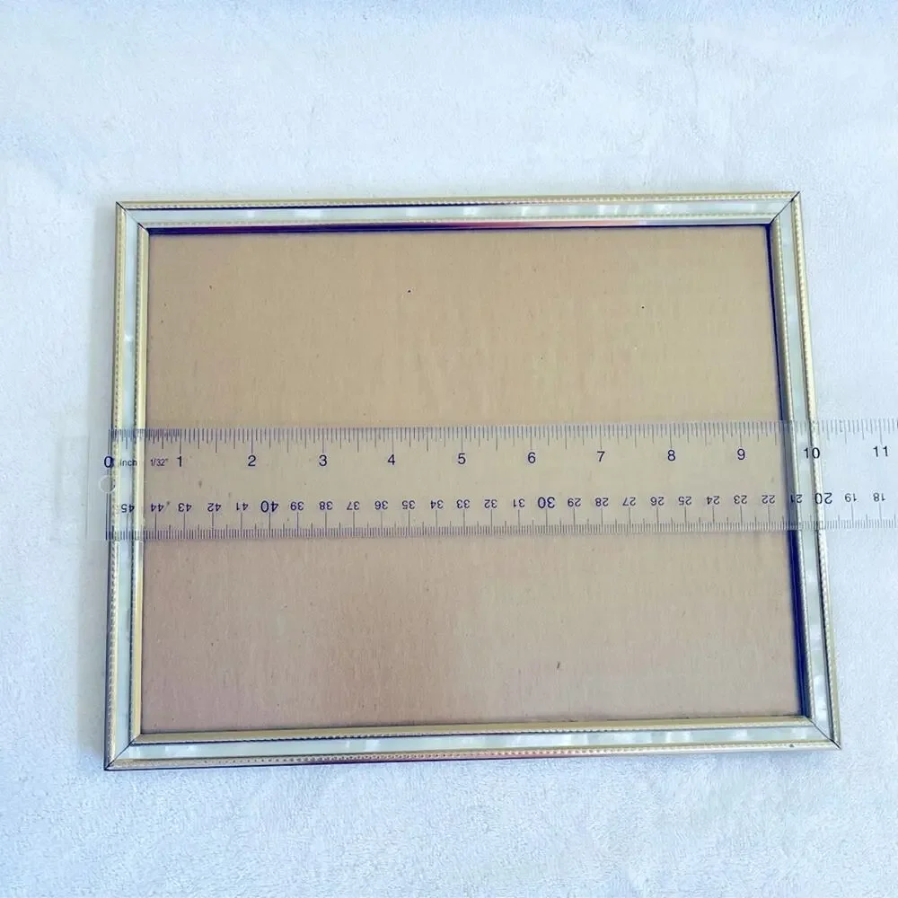 Vtg Photo Picture Frame Mid-Century 8x10 Mother of Pearl Style Gold Tone